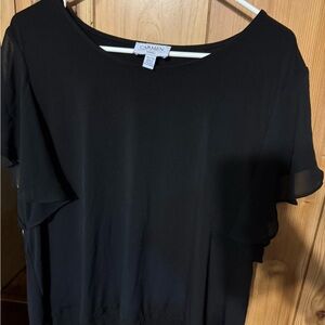 Carmen Marc Valvo Black Sheer Sleeve Blouse